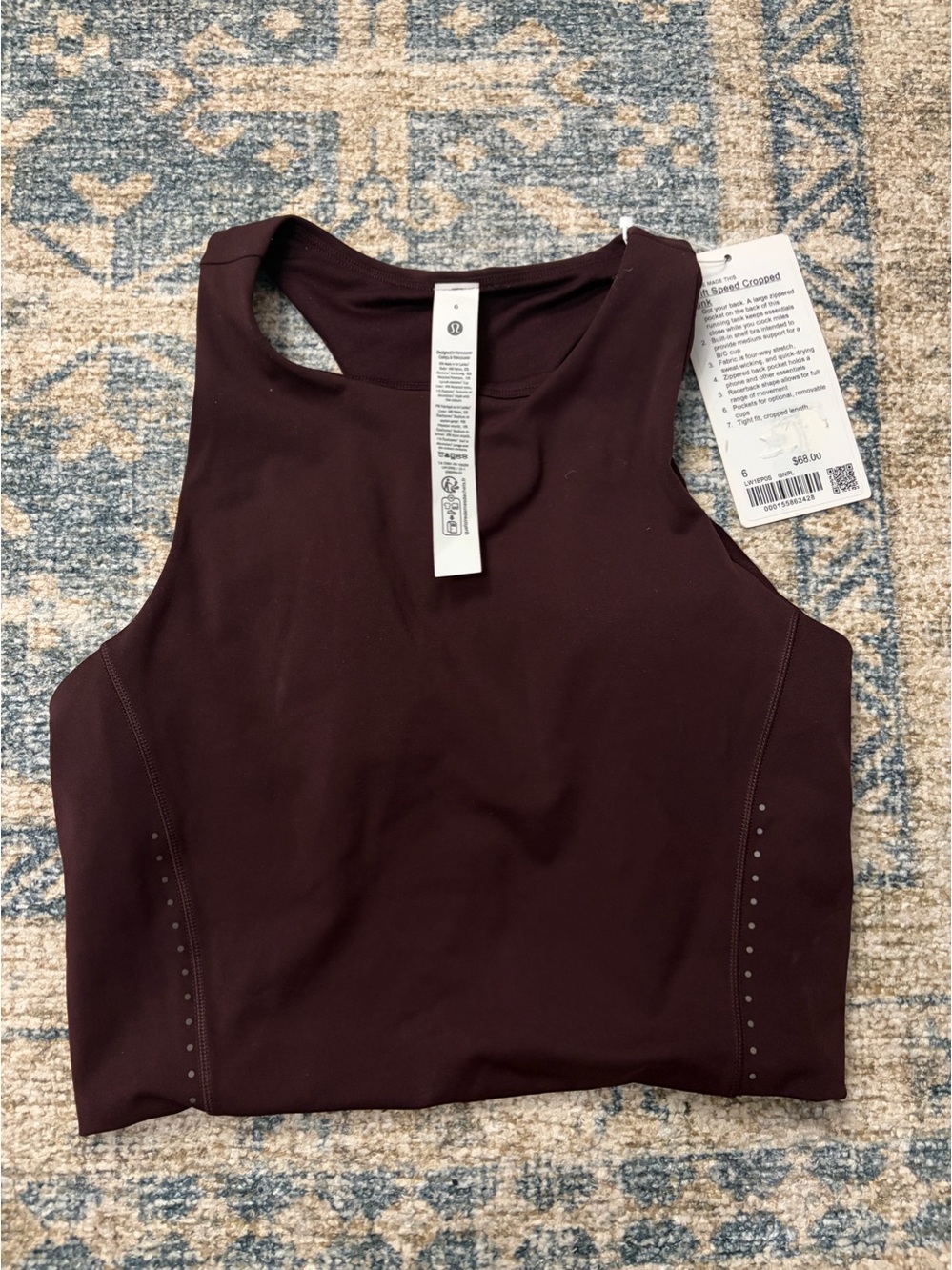 NWT Swift Speed Cropped Tank B/C cup Goodnight Plum Size 6